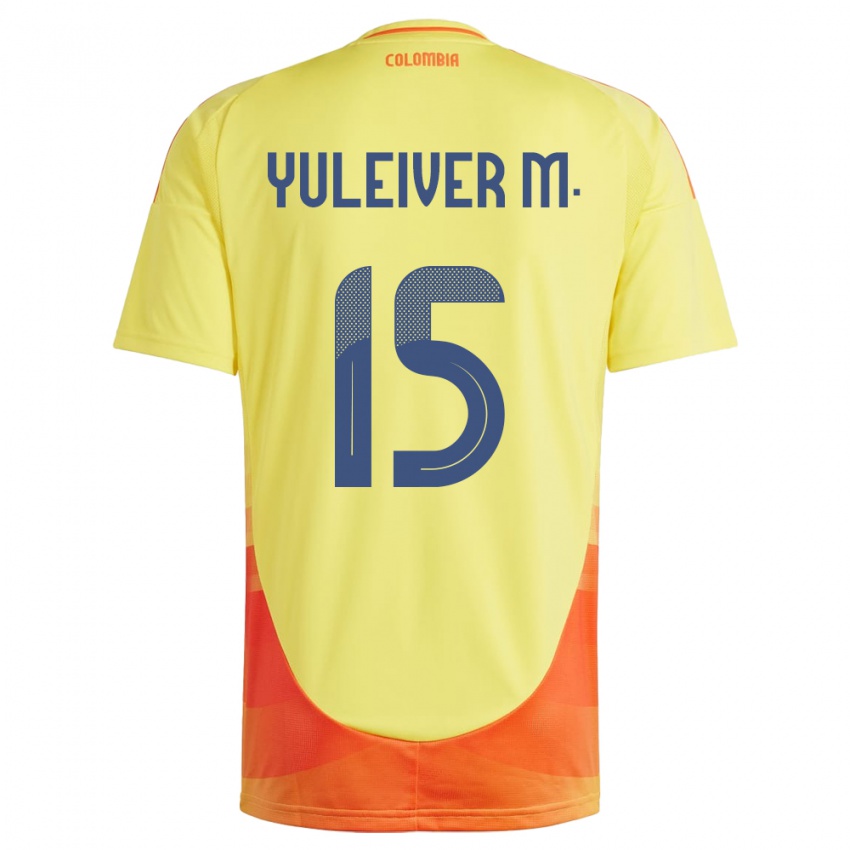 Hombre Camiseta Colombia Yuleiver Mosquera #15 Amarillo 1ª Equipación 24-26 La Camisa Chile