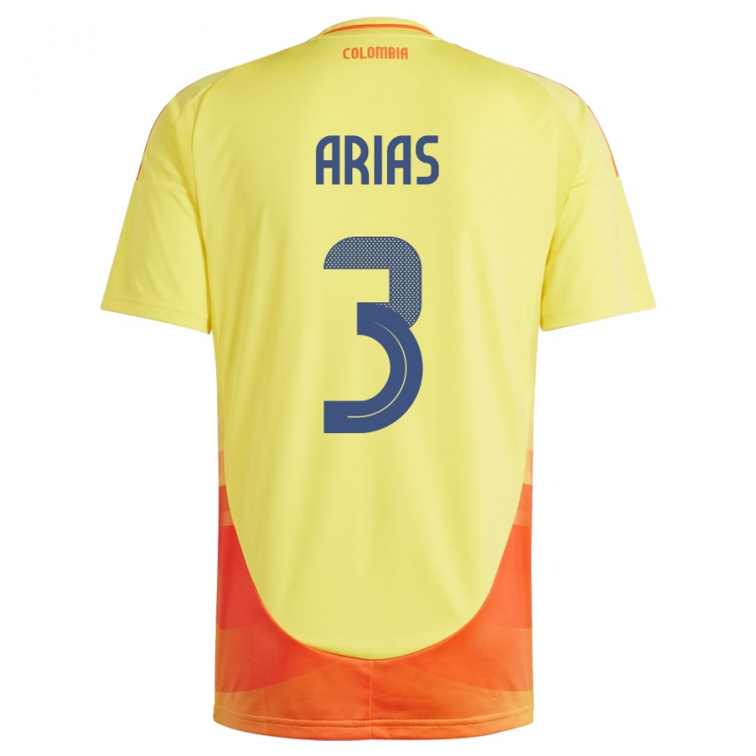 Hombre Camiseta Colombia Daniela Arias #3 Amarillo 1ª Equipación 24-26 La Camisa Chile