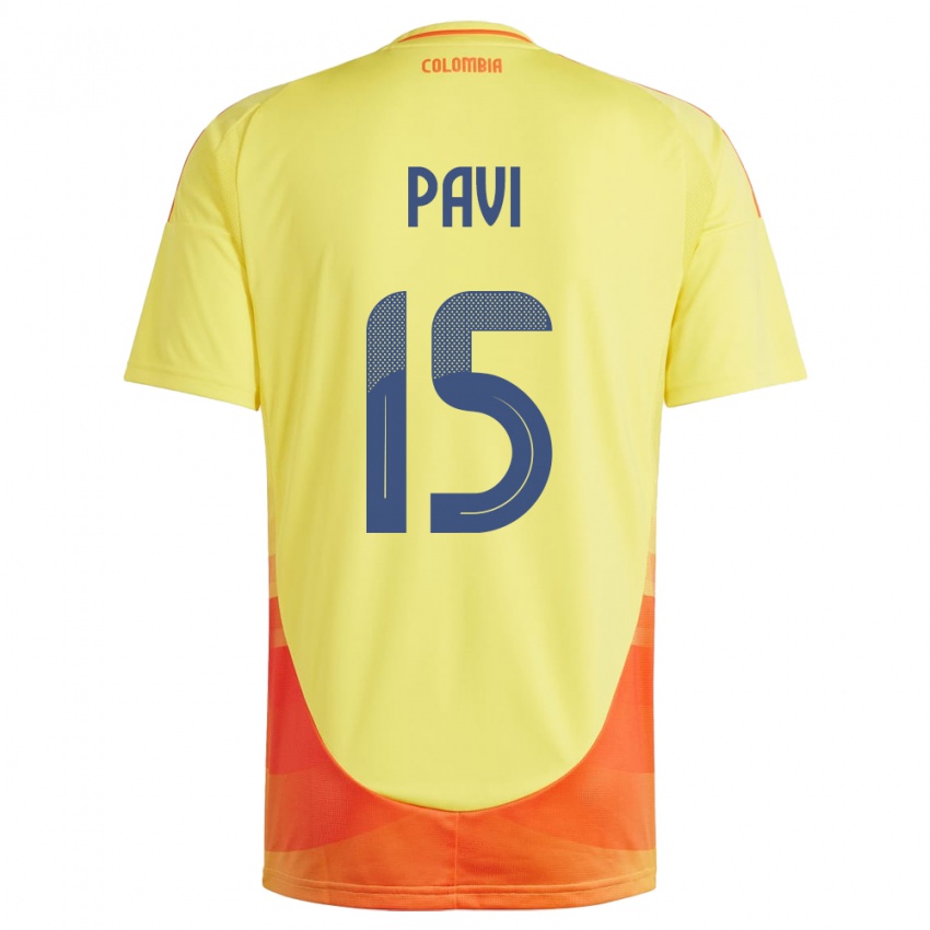 Hombre Camiseta Colombia Manuela Paví #15 Amarillo 1ª Equipación 24-26 La Camisa Chile