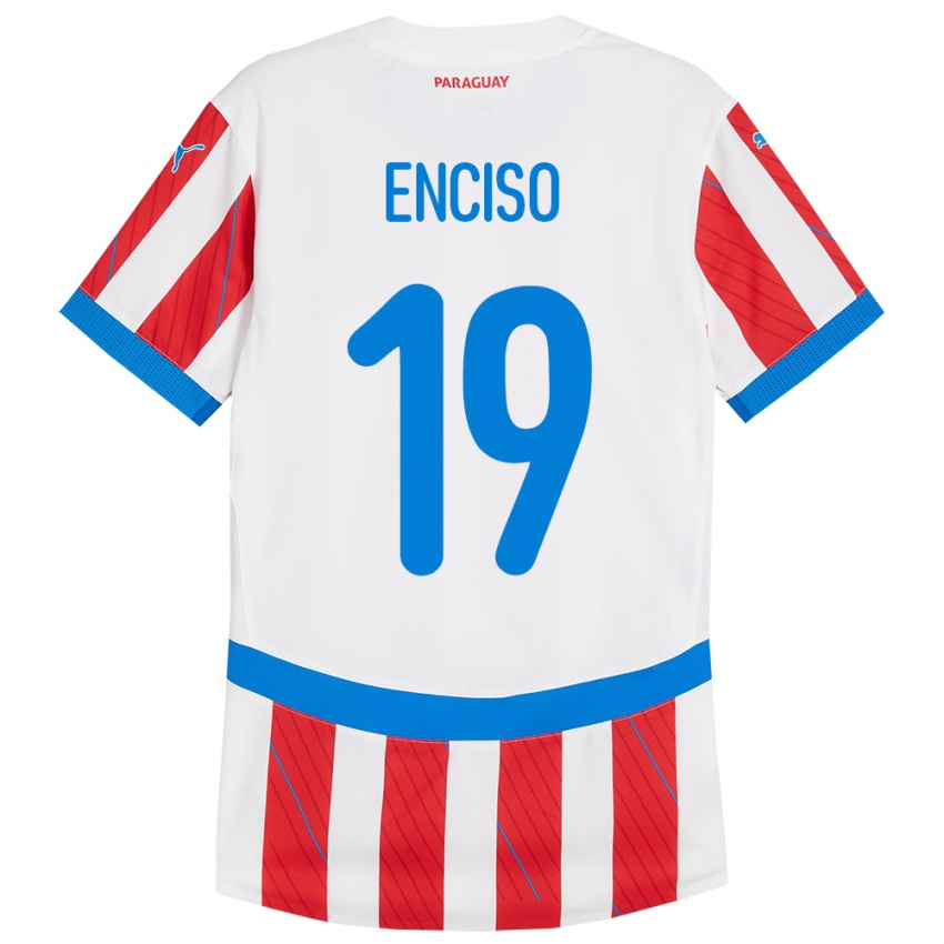 Hombre Camiseta Paraguay Julio Enciso #19 Blanco Rojo 1ª Equipación 24-26 La Camisa Chile