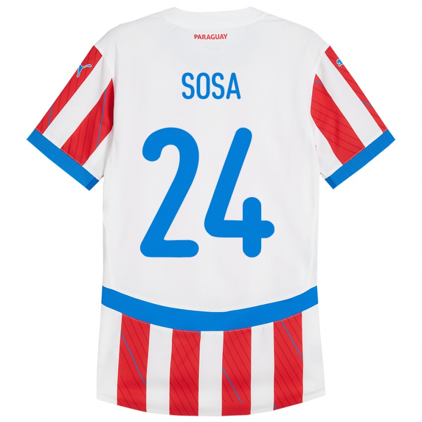 Hombre Camiseta Paraguay Ramón Sosa #24 Blanco Rojo 1ª Equipación 24-26 La Camisa Chile