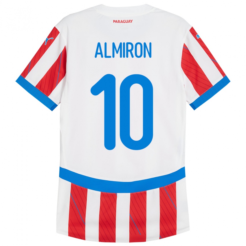 Hombre Camiseta Paraguay Miguel Almirón #10 Blanco Rojo 1ª Equipación 24-26 La Camisa Chile