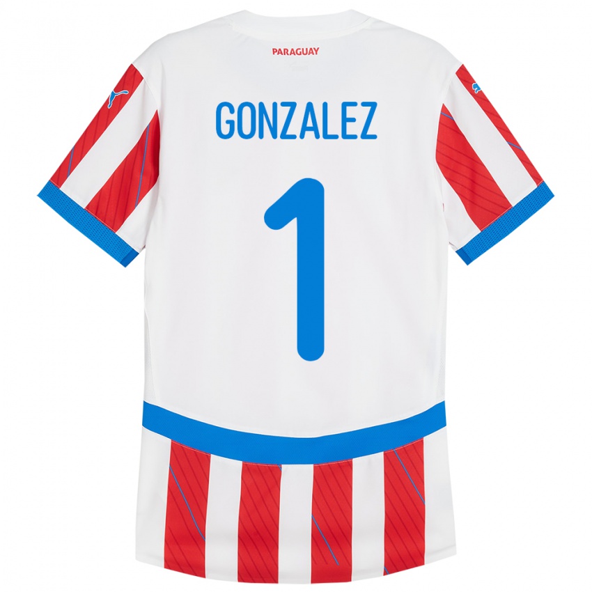 Hombre Camiseta Paraguay Ángel González #1 Blanco Rojo 1ª Equipación 24-26 La Camisa Chile