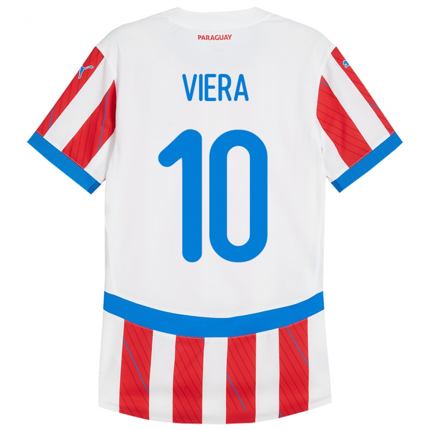 Hombre Camiseta Paraguay Wílder Viera #10 Blanco Rojo 1ª Equipación 24-26 La Camisa Chile