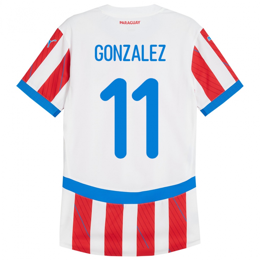 Hombre Camiseta Paraguay Enso González #11 Blanco Rojo 1ª Equipación 24-26 La Camisa Chile