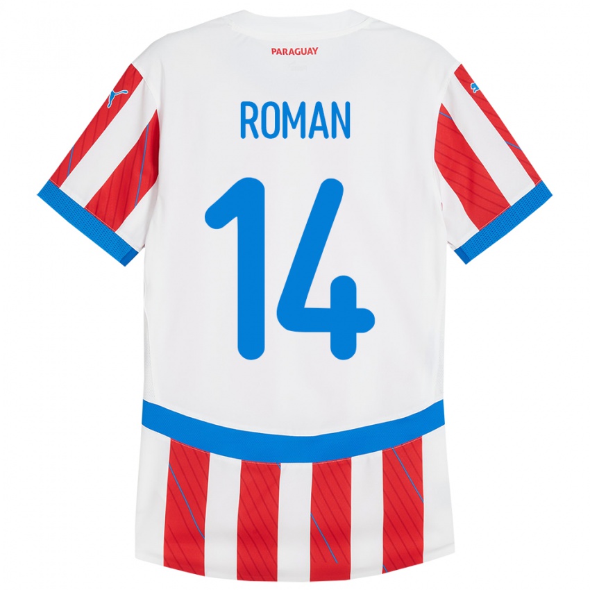 Hombre Camiseta Paraguay Fernando Román #14 Blanco Rojo 1ª Equipación 24-26 La Camisa Chile