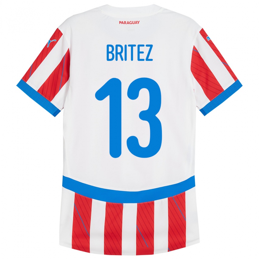 Hombre Camiseta Paraguay Abel Brítez #13 Blanco Rojo 1ª Equipación 24-26 La Camisa Chile