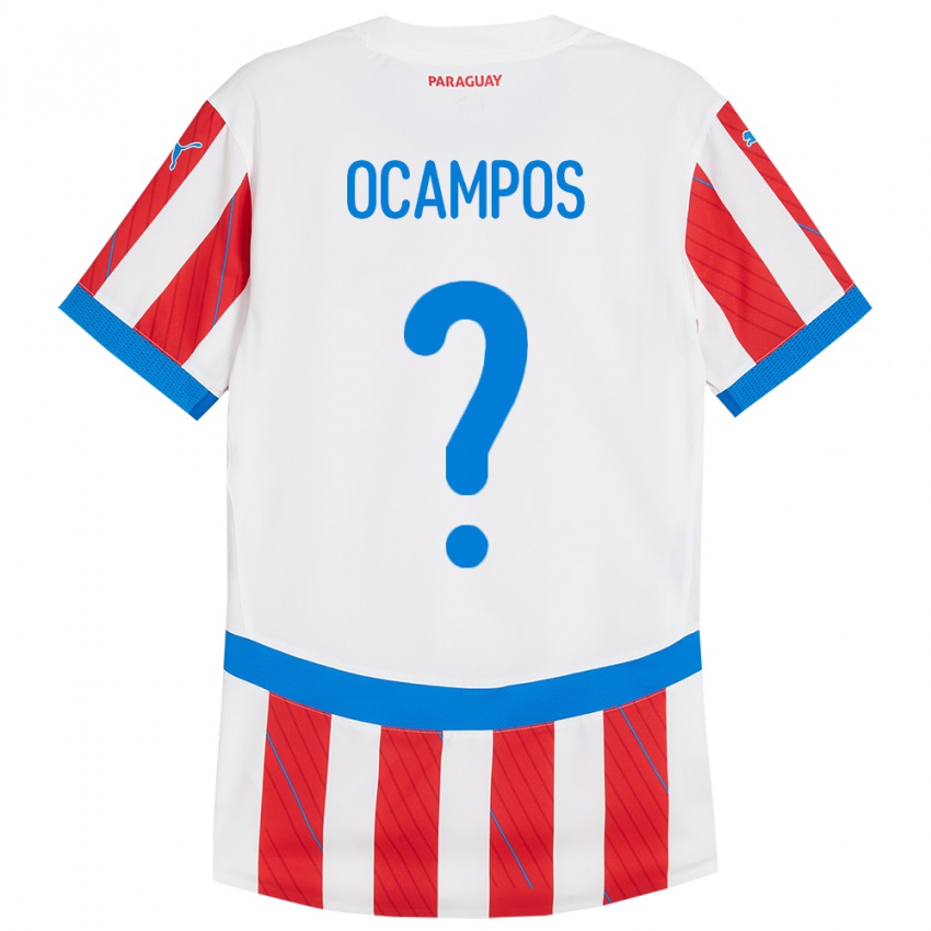 Hombre Camiseta Paraguay Santiago Ocampos #0 Blanco Rojo 1ª Equipación 24-26 La Camisa Chile