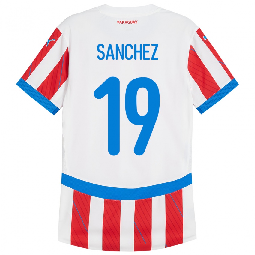 Hombre Camiseta Paraguay Juan Sánchez #19 Blanco Rojo 1ª Equipación 24-26 La Camisa Chile