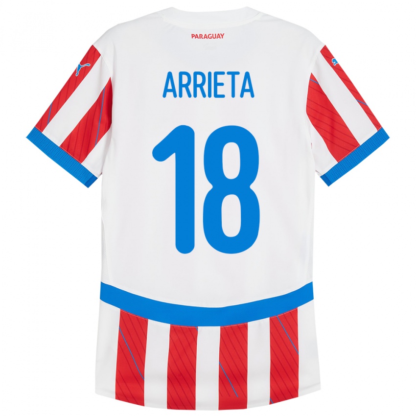 Hombre Camiseta Paraguay Camila Arrieta #18 Blanco Rojo 1ª Equipación 24-26 La Camisa Chile