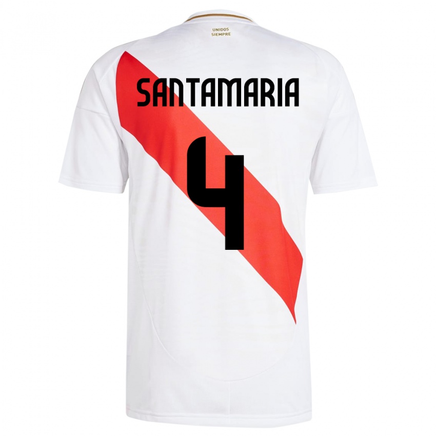 Hombre Camiseta Perú Anderson Santamaría #4 Blanco 1ª Equipación 24-26 La Camisa Chile