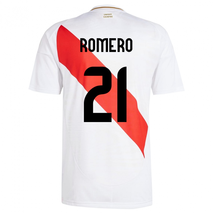 Hombre Camiseta Perú Diego Romero #21 Blanco 1ª Equipación 24-26 La Camisa Chile