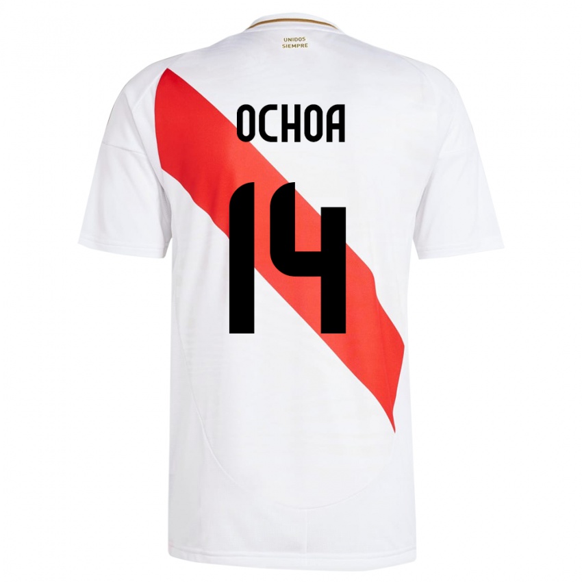 Hombre Camiseta Perú Victoria Ochoa #14 Blanco 1ª Equipación 24-26 La Camisa Chile