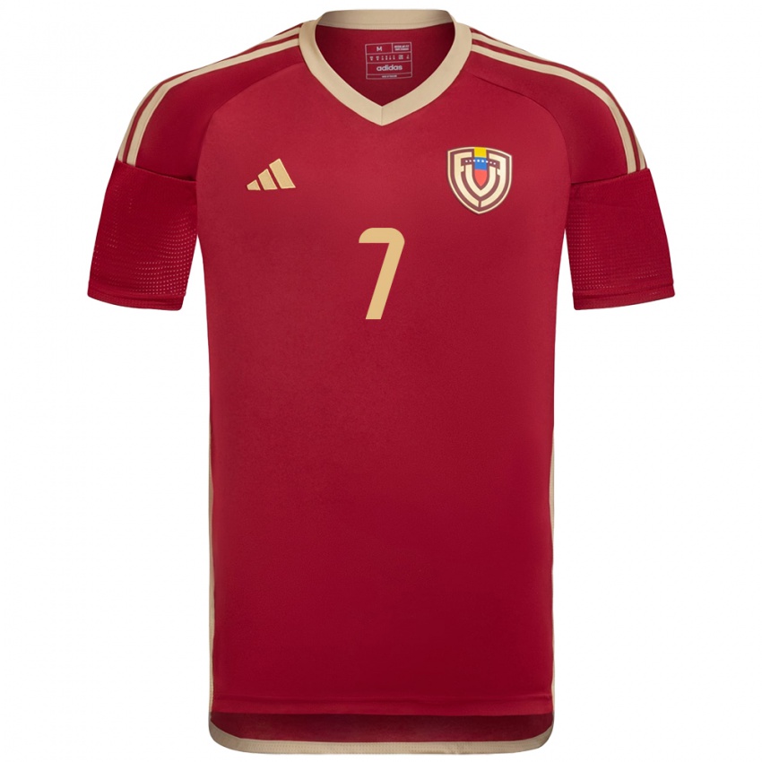 Hombre Camiseta Venezuela Jefferson Savarino #7 Borgoña 1ª Equipación 24-26 La Camisa Chile