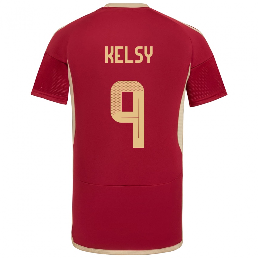 Hombre Camiseta Venezuela Kevin Kelsy #9 Borgoña 1ª Equipación 24-26 La Camisa Chile