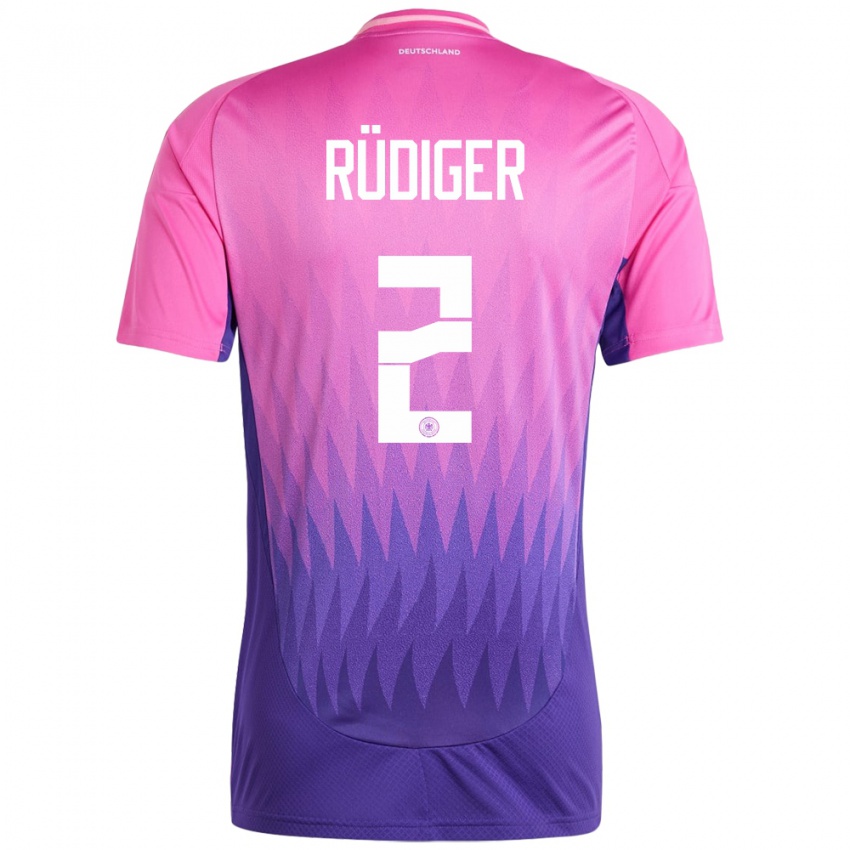 Hombre Camiseta Alemania Antonio Rudiger #2 Rosado Morado 2ª Equipación 24-26 La Camisa Chile