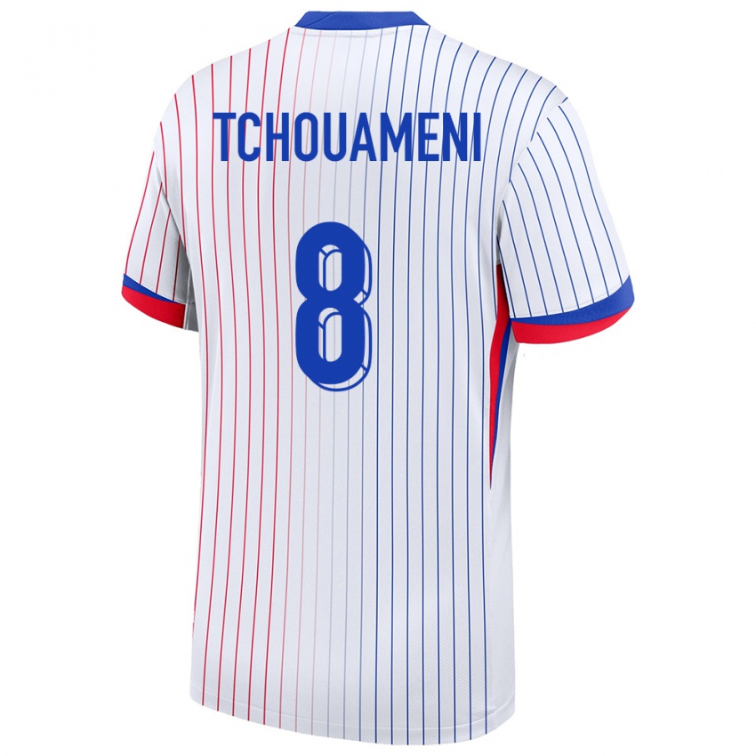 Hombre Camiseta Francia Aurelien Tchouameni #8 Blanco 2ª Equipación 24-26 La Camisa Chile