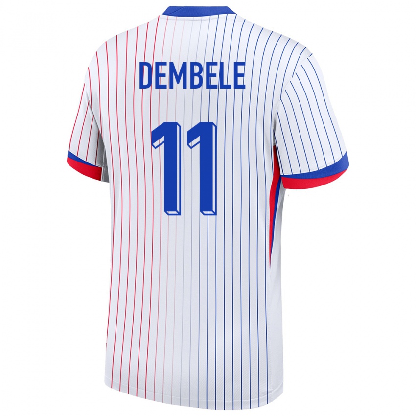 Hombre Camiseta Francia Ousmane Dembele #11 Blanco 2ª Equipación 24-26 La Camisa Chile