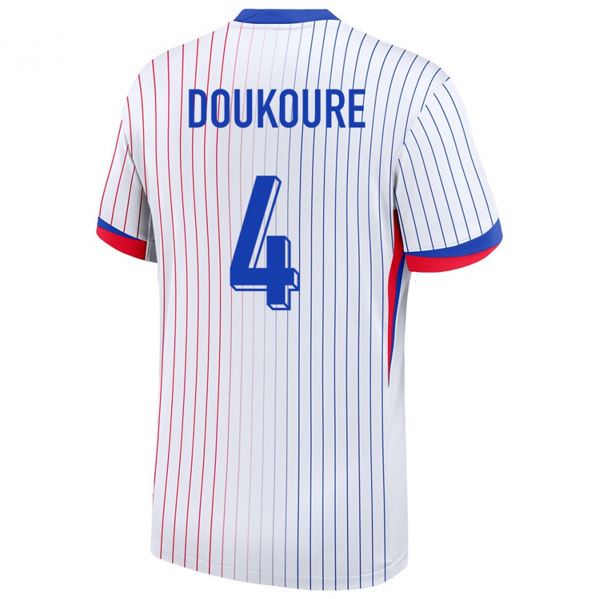Hombre Camiseta Francia Ismael Doukoure #4 Blanco 2ª Equipación 24-26 La Camisa Chile
