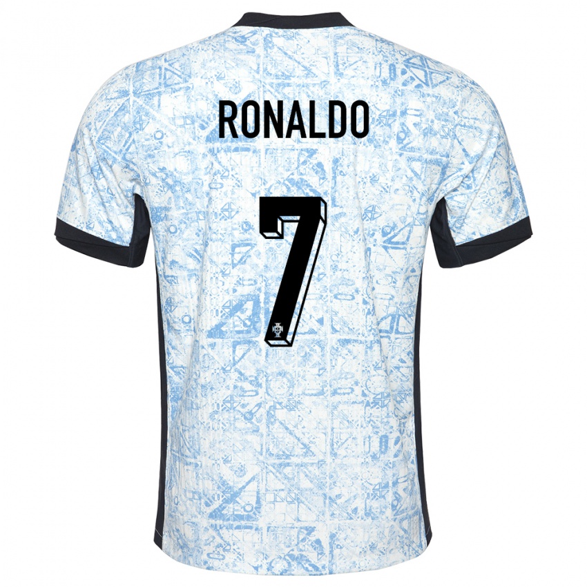 Hombre Camiseta Portugal Cristiano Ronaldo #7 Crema Azul 2ª Equipación 24-26 La Camisa Chile