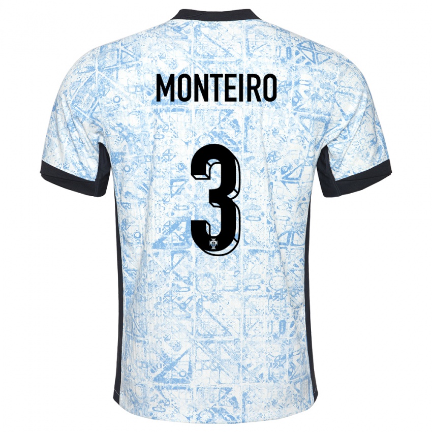 Hombre Camiseta Portugal Diogo Monteiro #3 Crema Azul 2ª Equipación 24-26 La Camisa Chile