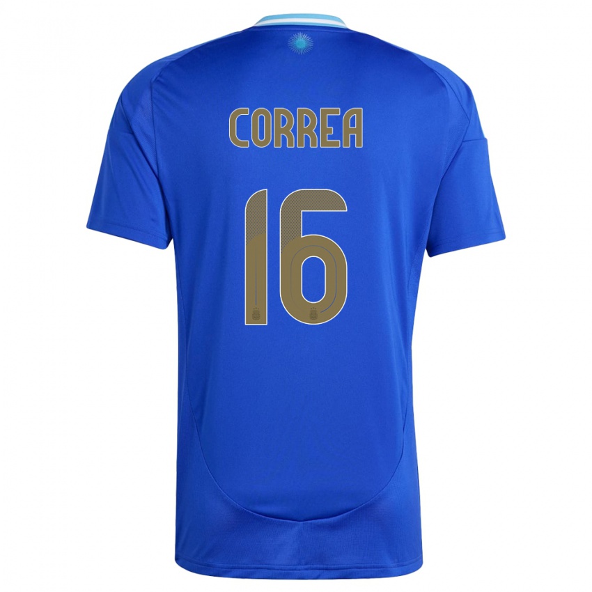 Hombre Camiseta Argentina Angel Correa #16 Azul 2ª Equipación 24-26 La Camisa Chile