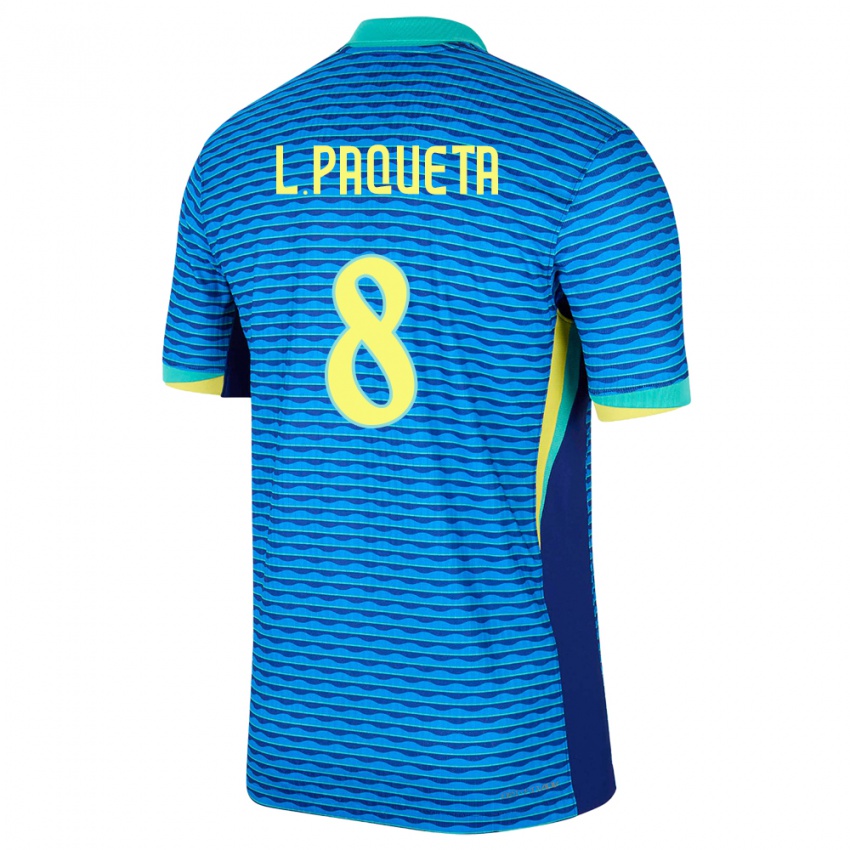 Hombre Camiseta Brasil Lucas Paqueta #8 Azul 2ª Equipación 24-26 La Camisa Chile