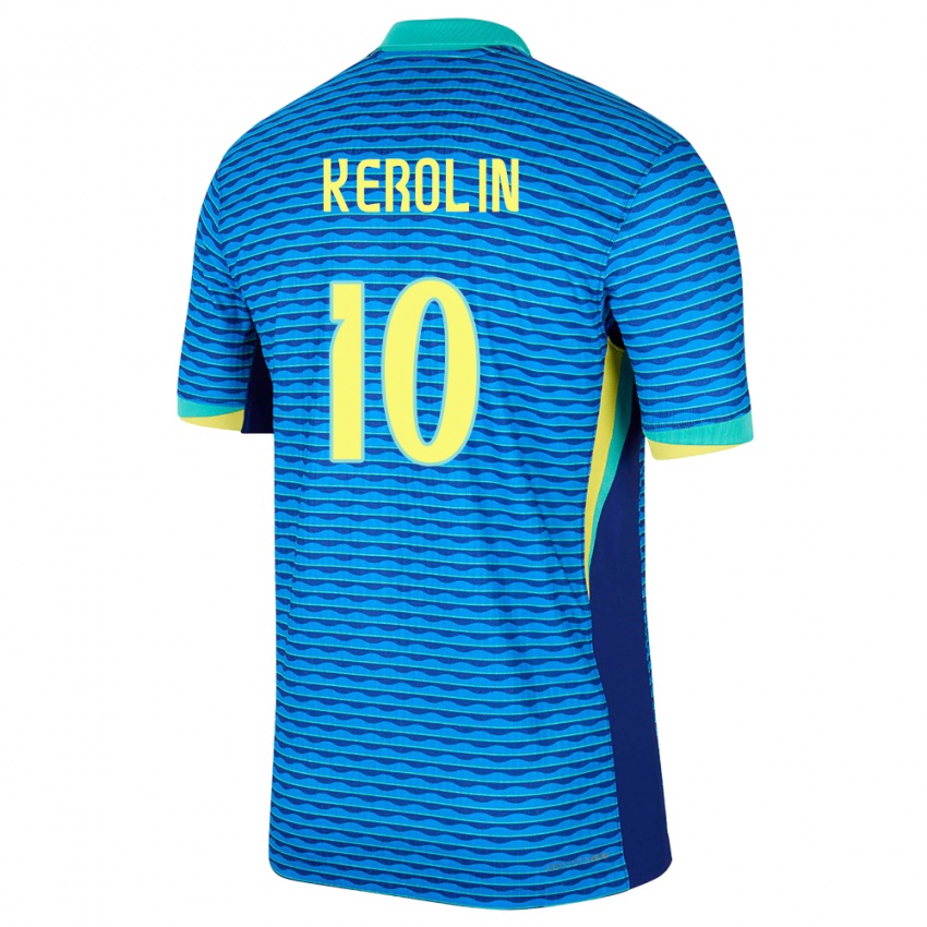 Hombre Camiseta Brasil Kerolin Nicoli #10 Azul 2ª Equipación 24-26 La Camisa Chile