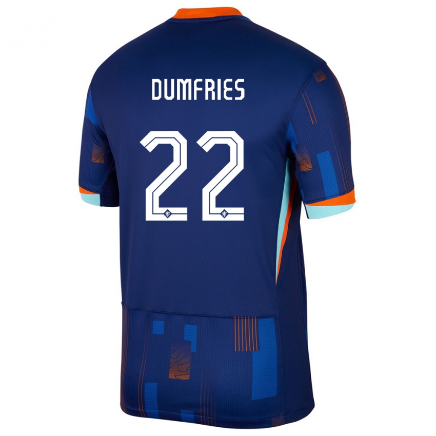 Hombre Camiseta Países Bajos Denzel Dumfries #22 Azul 2ª Equipación 24-26 La Camisa Chile