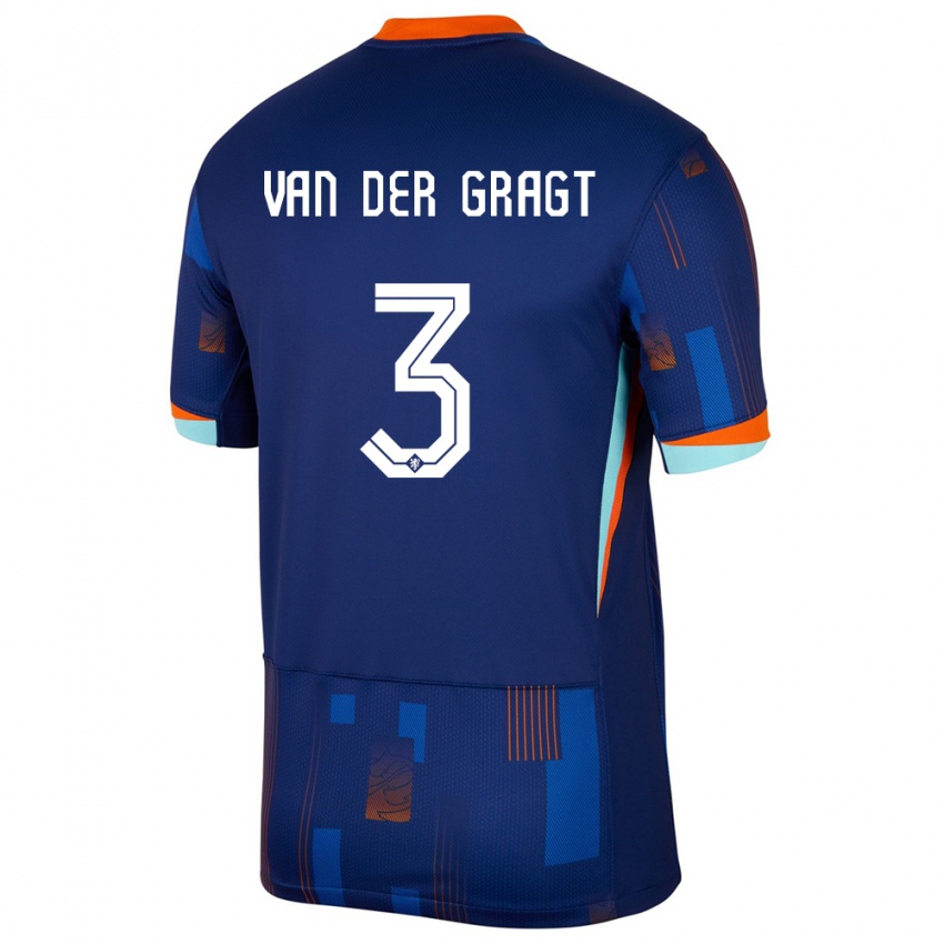 Hombre Camiseta Países Bajos Stefanie Van Der Gragt #3 Azul 2ª Equipación 24-26 La Camisa Chile