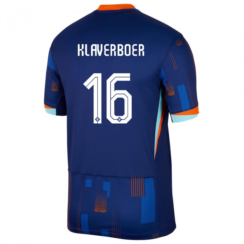 Hombre Camiseta Países Bajos Bernt Klaverboer #16 Azul 2ª Equipación 24-26 La Camisa Chile