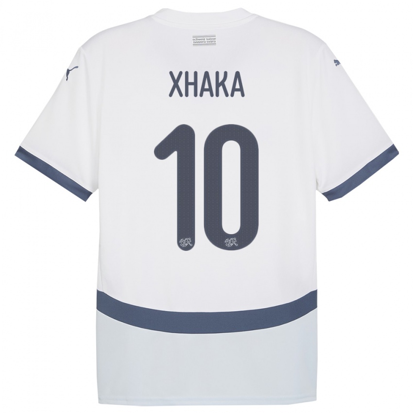 Hombre Camiseta Suiza Granit Xhaka #10 Blanco 2ª Equipación 24-26 La Camisa Chile