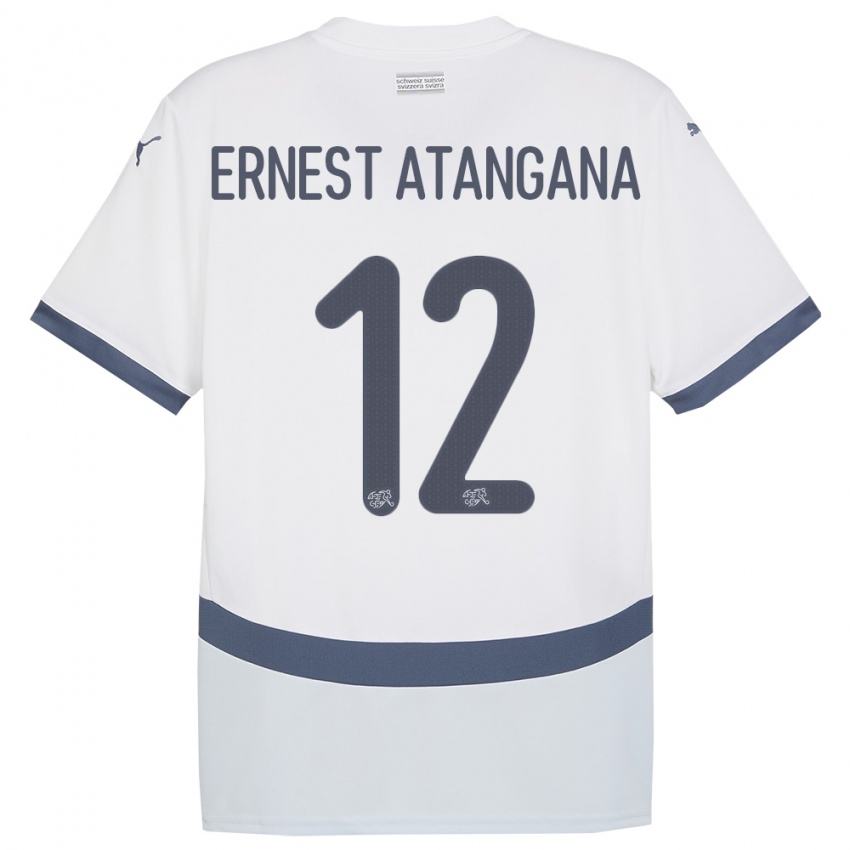 Hombre Camiseta Suiza Brian Ernest Atangana #12 Blanco 2ª Equipación 24-26 La Camisa Chile