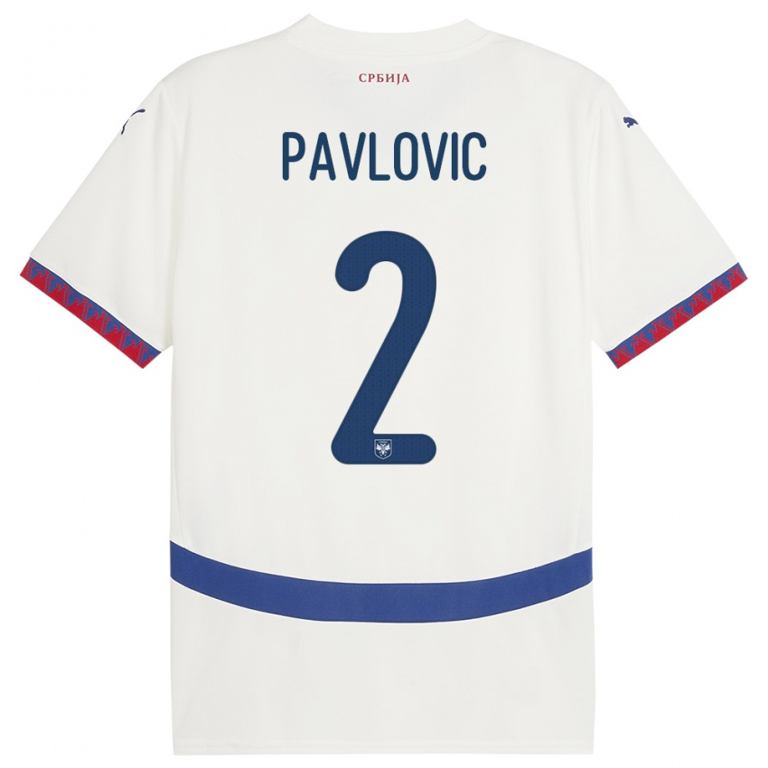Hombre Camiseta Serbia Strahinja Pavlovic #2 Blanco 2ª Equipación 24-26 La Camisa Chile