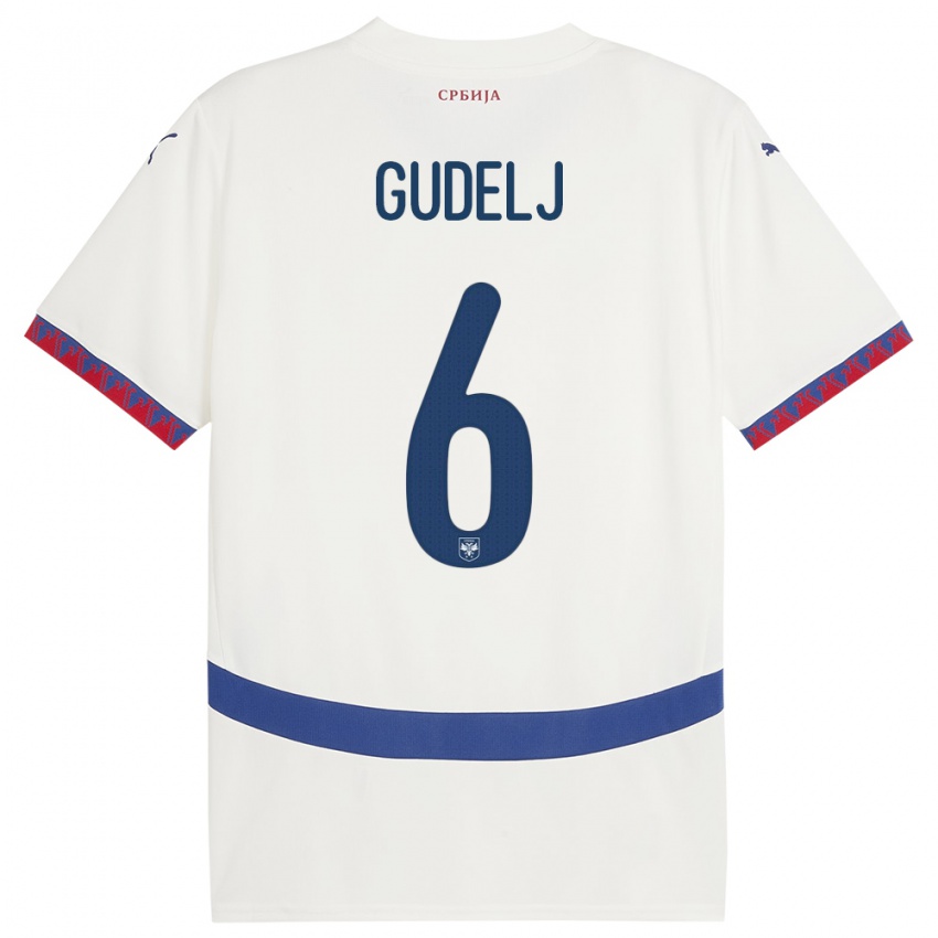 Hombre Camiseta Serbia Nemanja Gudelj #6 Blanco 2ª Equipación 24-26 La Camisa Chile