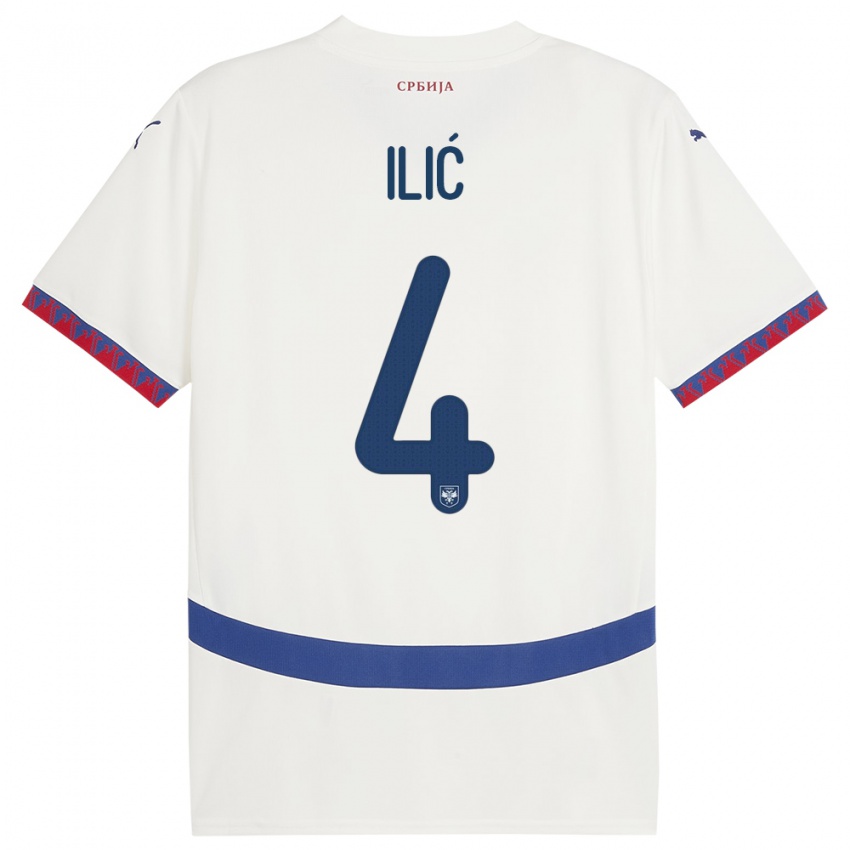 Hombre Camiseta Serbia Marija Ilic #4 Blanco 2ª Equipación 24-26 La Camisa Chile