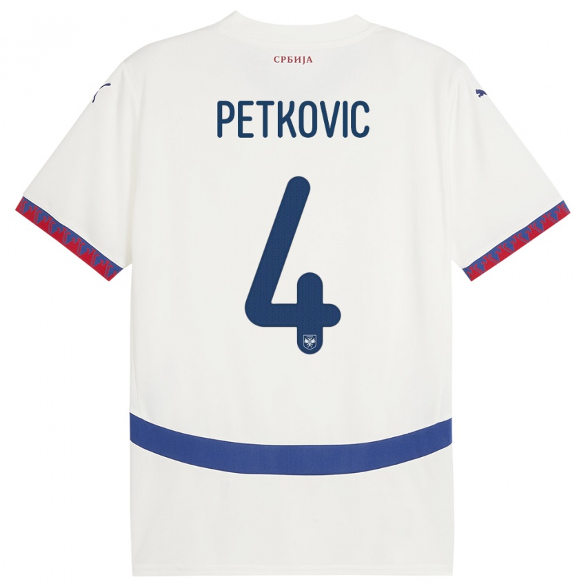 Hombre Camiseta Serbia Nikola Petkovic #4 Blanco 2ª Equipación 24-26 La Camisa Chile