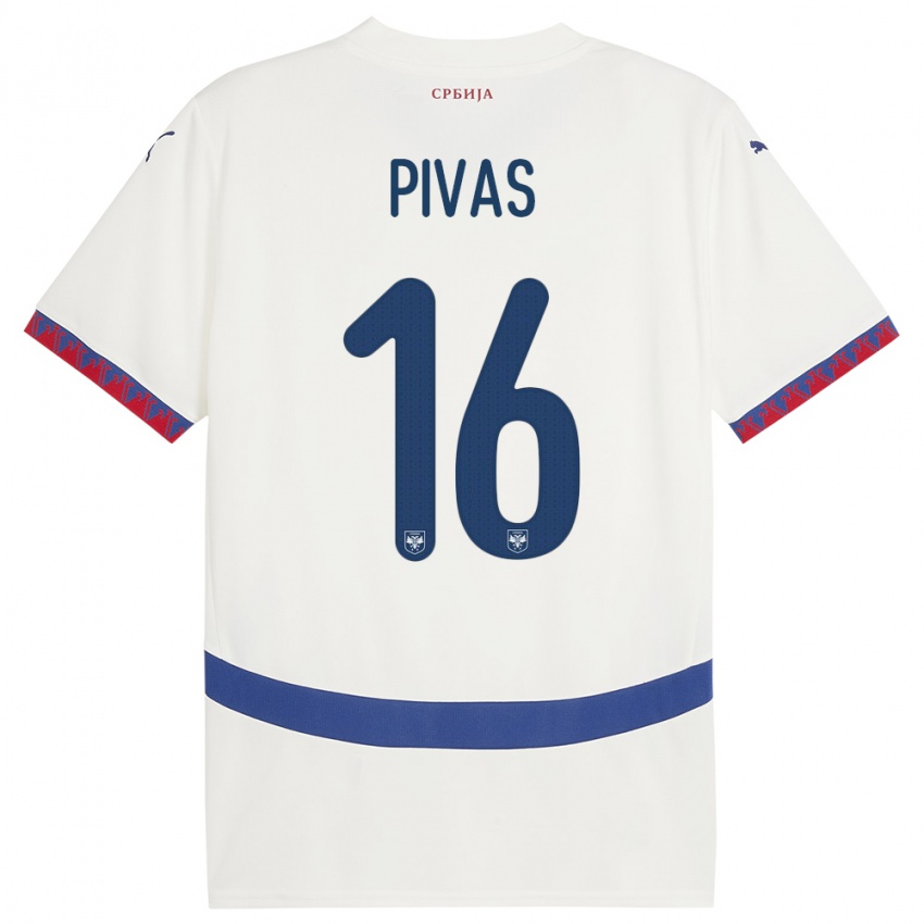 Hombre Camiseta Serbia Miodrag Pivas #16 Blanco 2ª Equipación 24-26 La Camisa Chile