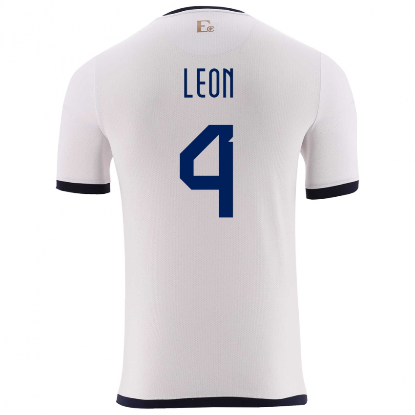 Hombre Camiseta Ecuador Fernando Leon #4 Blanco 2ª Equipación 24-26 La Camisa Chile