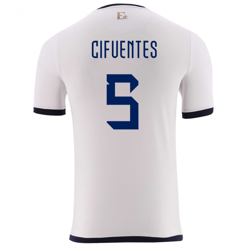 Hombre Camiseta Ecuador Jose Cifuentes #5 Blanco 2ª Equipación 24-26 La Camisa Chile