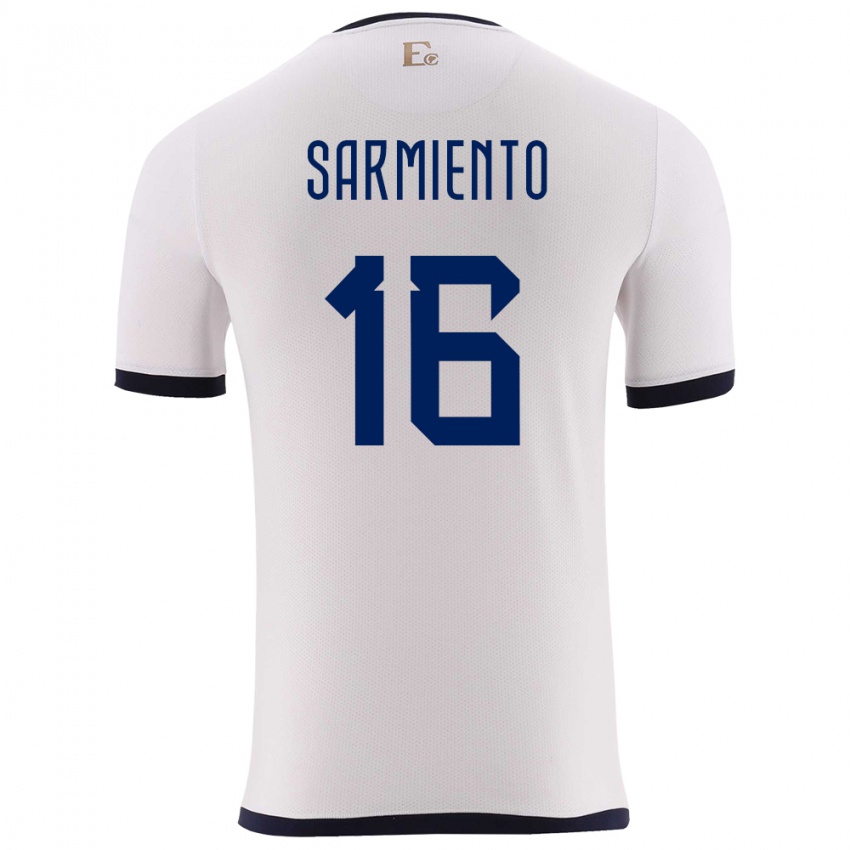 Hombre Camiseta Ecuador Jeremy Sarmiento #16 Blanco 2ª Equipación 24-26 La Camisa Chile