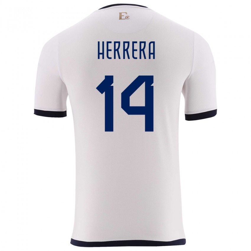 Hombre Camiseta Ecuador Orlando Herrera #14 Blanco 2ª Equipación 24-26 La Camisa Chile