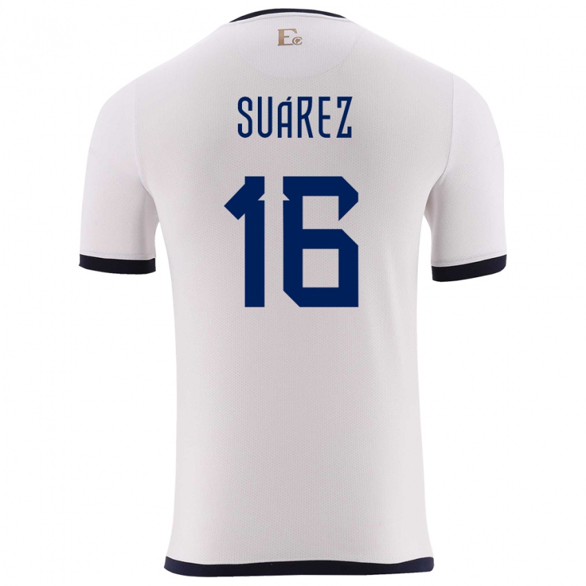 Hombre Camiseta Ecuador Ariel Suarez #16 Blanco 2ª Equipación 24-26 La Camisa Chile