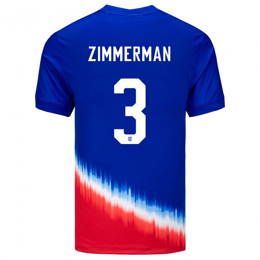 Hombre Camiseta Estados Unidos Walker Zimmerman #3 Azul 2ª Equipación 24-26 La Camisa Chile