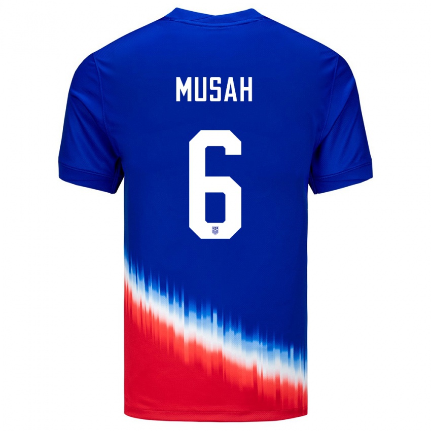 Hombre Camiseta Estados Unidos Yunus Musah #6 Azul 2ª Equipación 24-26 La Camisa Chile