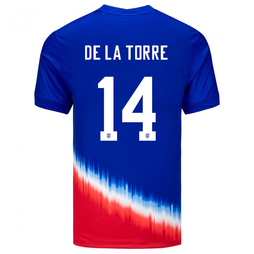 Hombre Camiseta Estados Unidos Luca De La Torre #14 Azul 2ª Equipación 24-26 La Camisa Chile