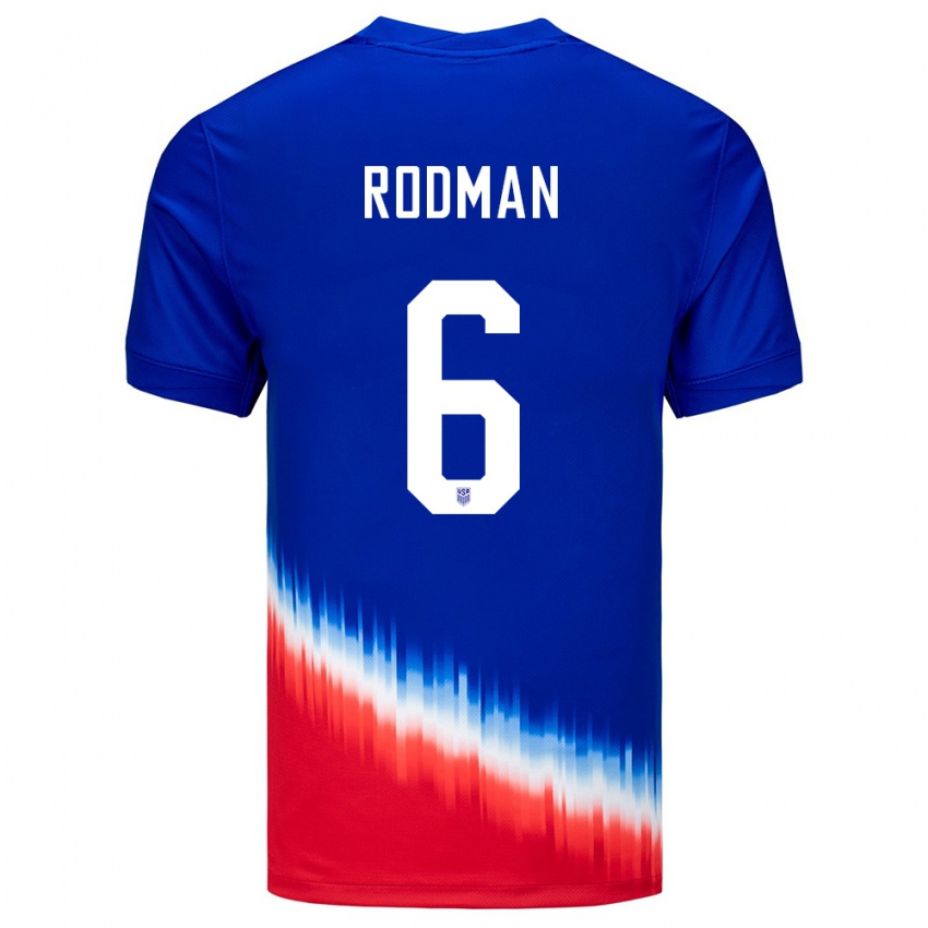 Hombre Camiseta Estados Unidos Trinity Rodman #6 Azul 2ª Equipación 24-26 La Camisa Chile