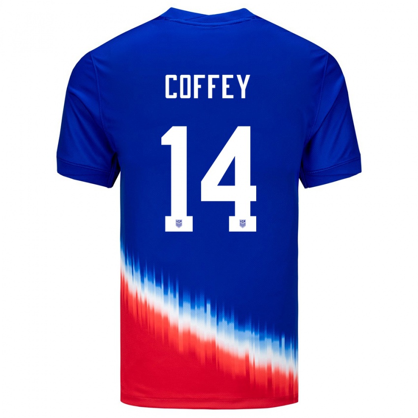 Hombre Camiseta Estados Unidos Sam Coffey #14 Azul 2ª Equipación 24-26 La Camisa Chile