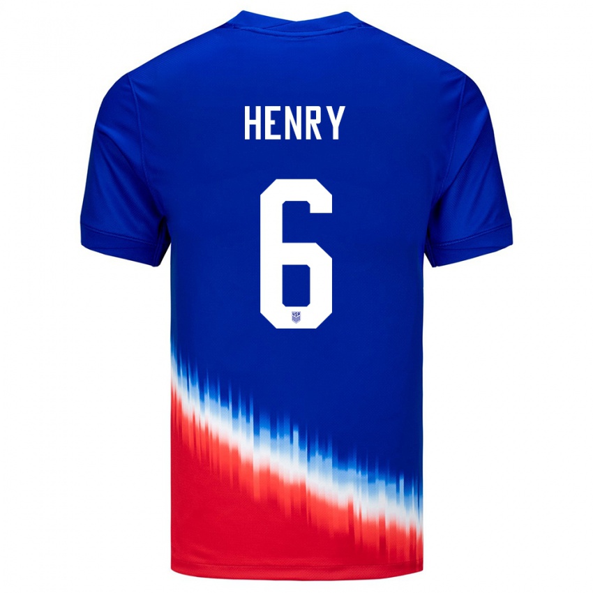 Hombre Camiseta Estados Unidos Kobi Henry #6 Azul 2ª Equipación 24-26 La Camisa Chile