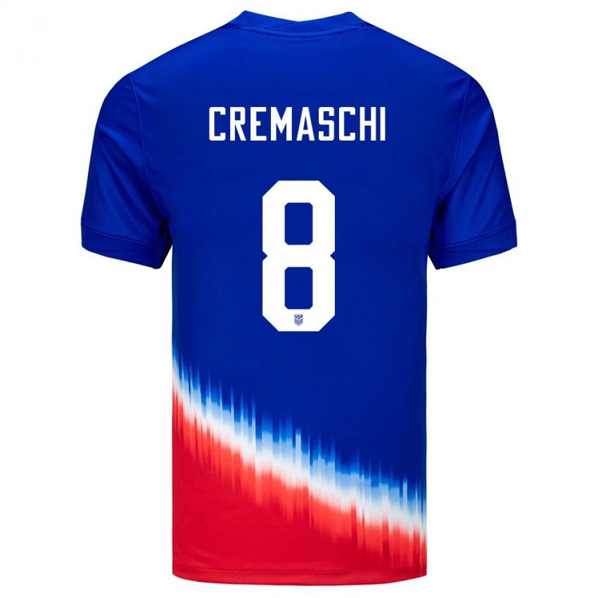 Hombre Camiseta Estados Unidos Benjamin Cremaschi #8 Azul 2ª Equipación 24-26 La Camisa Chile